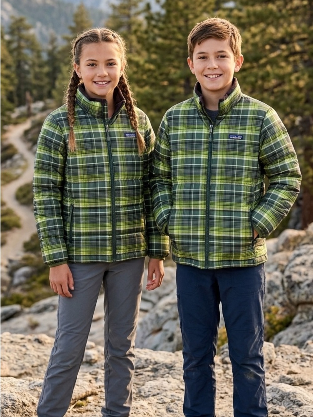 Patagonia Kids UNISEX Plaid Goose Down Insulated Full-Zip Jacket Size XL 14